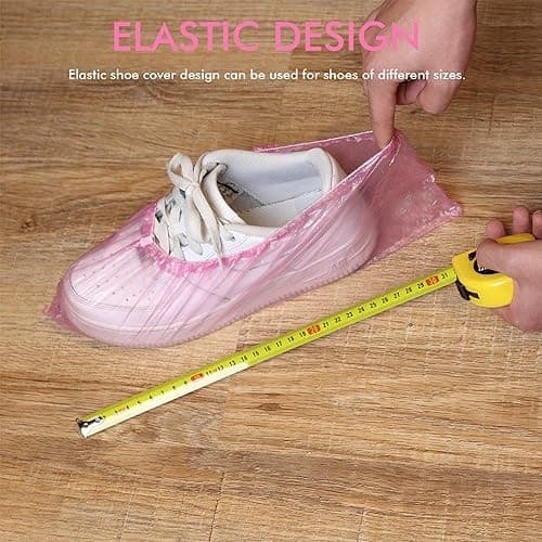100 Pieces Disposable Shoe Covers - Pink Plastic, Anti Slip, Dust Proof, Waterproof Overshoes – Indoor, Outdoor, Carpet, Floor, Rain, Boot, Safety, Cycling, Strong Foot Covering — view 5