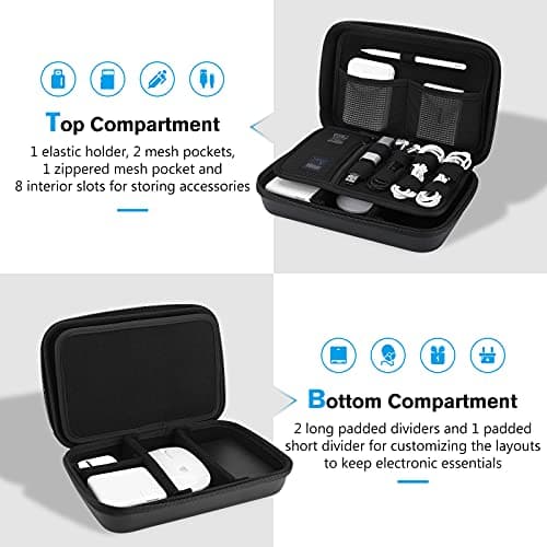 ProCase Hard Travel Electronic Organizer Case for MacBook Power Adapter Chargers Cables Power Bank Apple Magic Mouse Apple Pencil USB Flash Disk SD Card Small Portable Accessories Bag -XL,Black — view 3