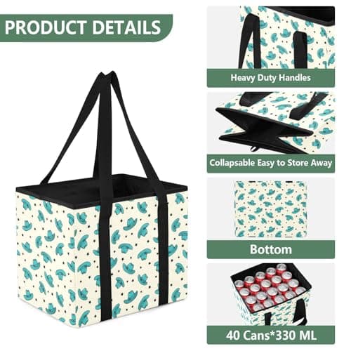 Grckit Car Trunk Organizer Teal Cowboy Hats Heavy Duty Collapsible Storage Tote Bag with Reinforced Handles for Shopping Travel Picnic — view 3