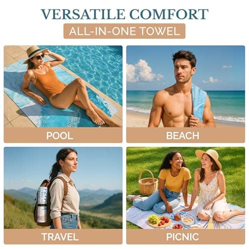 Casa Platino Extra Large Microfiber Beach Towels (2-Pack, 71"x32") – Quick-Dry, Sand-Free, Lightweight & Oversized – Double-Sided Printed Towels for Beach, Pool, Beach Essentials - Maldives — view 4