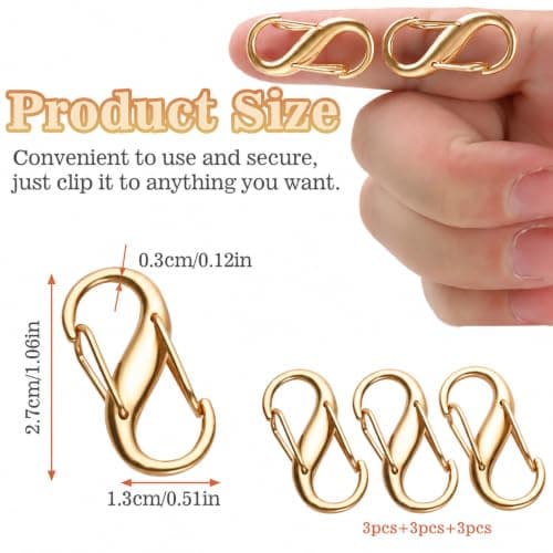 COMNICO Zipper Lock Clips, 9 PCS Alloy Double Opening Theft Deterrent Zipper Pull Replacement, Broken Zipper Fix Repair Slider Backpack Carabiner Clip (Gold) — view 2