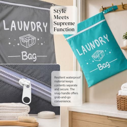 2 Pack Travel Laundry Bags for Dirty Clothes, Waterproof Wet Bag for Swimming Gym Beach, Large Zipper Laundry Bag Travel Wash Bag for Suitcase, Reusable Foldable Clothes Bags (Navy Blue and Grey) — view 5