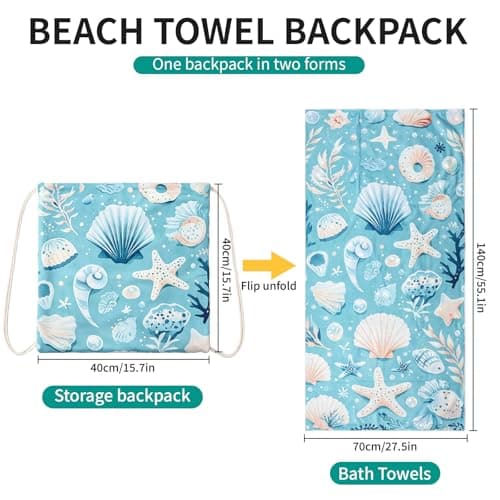 Poeruse Microfibre Beach Towel, 140 x 70 cm Large Microfibre Beach Towels for Adults, 2 in 1 Beach Towel Drawstring Bag Fast Dry Sand Free, for Beach, Pool, Camping, Yoga & Outdoor (A) — view 3
