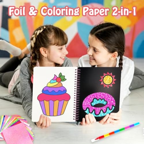 Foil handicraft Book,Art and Craft for Kids-Create Sparkly Food Pictures,No Mess Colouring Book,Art & Craft Supplies Kits,DIY Creative Activity Travel Toy Gifts,Ideal Gifts for Girls Boys Ages 4+ — view 6