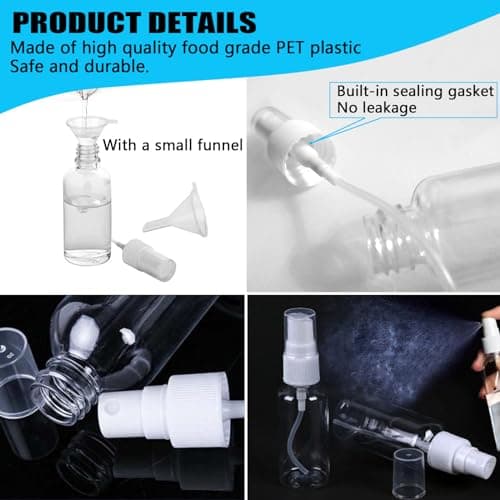 Fine Mist 7 Pack 50ml Refillable Plastic Bottles, Mini Spray Bottles Transparent Plastic Holiday Travel Bot (50ML) — view 5