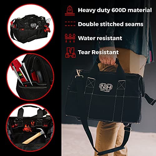 Nut Hugger Heavy-Duty Tool Bag with 24 Pockets, Large Jumbo Multi Tool Tote Carrier Caddy for Framer, Woodworker, Electrician, Mechanic, Maintenance on Job Sites, Wide Mouth 16 inch — view 3