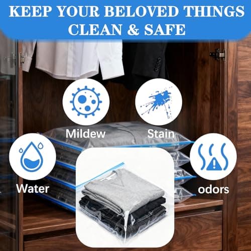 RunXinDa Small Vacuum Storage Bags 8 Pack (60x40cm) - Reusable Space Saver Bags for Travel & Home, Compatible with Vacuum Cleaner, Save 80% More Storage Space — view 6