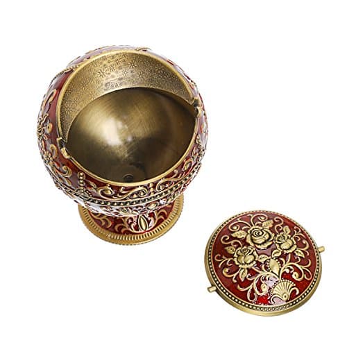 LAUYOO Vintage Windproof Ashtray with Lid for Cigarette Metal Portable Cigar Ashtray Odor Eliminator for Indoor & Outdoor Use Hand Stamped Rose Pattern Fancy Ornament for Men Women(Dark Red Rose) — view 4