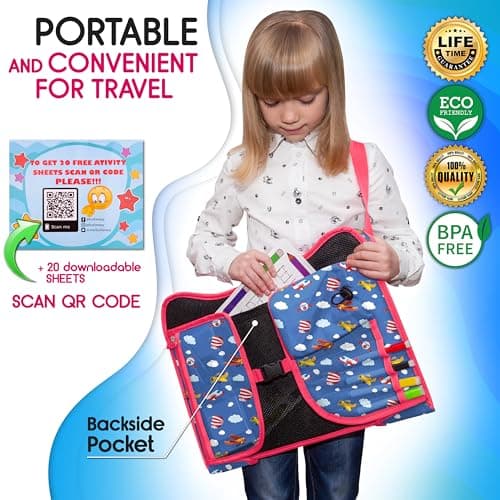 ECOFANTASY Kids Car Seat Tray & Travel Table with Tablet Holder – Airplanes — view 6