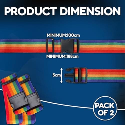 2 Pack Adjustable Heavy Duty Luggage Straps – Durable Suitcase Belts with Quick Release Buckles – Travel Packing Straps for Holiday, Airport, Backpacks & Bags – Rainbow Colour — view 2