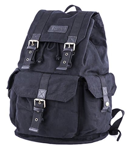 GOOTIUM Canvas Backpack - Vintage Outdoor Rucksack Travel Day Pack, Black — view 3