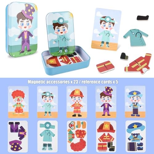 ASTARON Magnetic Puzzle for Boy, Kids Portble Travel Activities Educational Toys with 23 Puzzles Tin Box, Fridge Magnets for toddlers, Promotes Imagination and Concentration — view 2