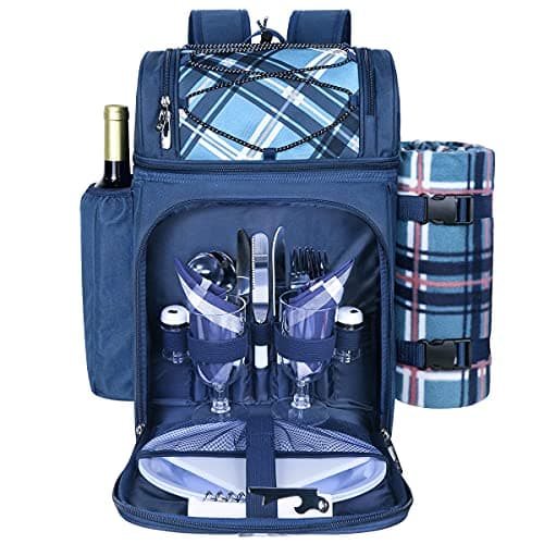 Hap Tim Picnic Basket Backpack for 2 Person with 2 Insulated Cooler Compartment, Wine Holder, Fleece Blanket, Cutlery Set,Perfect for Beach, Hiking, Camping, BBQs, Family or Wedding Gifts(36083-BL)