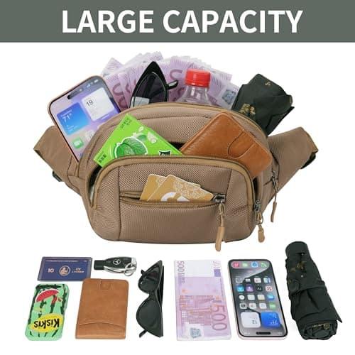 GERIINEER Bumbags Waist Fanny Pack for Women Ladies Men Waterproof Unisex Bum Bag for Dog Walking Running Traveling Cycling Hiking Outdoor Sport (Khaki) — view 2