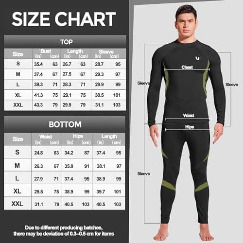 UNIQUEBELLA Mens Thermal Underwear Set Long Sleeve Turtleneck Tops Long Johns Thermal Base Layer Bottom Fleece Lined Quick Drying — view 5