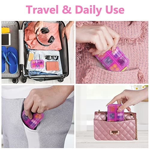 AOOWU Pill Box Organiser, 1PCS Portable Medicine Storage Box, Double Layer 12 Grids Tablet Organiser to Hold Vitamins, Cod Liver Oil, Supplements and Medication for Travel Work (Pink) — view 5