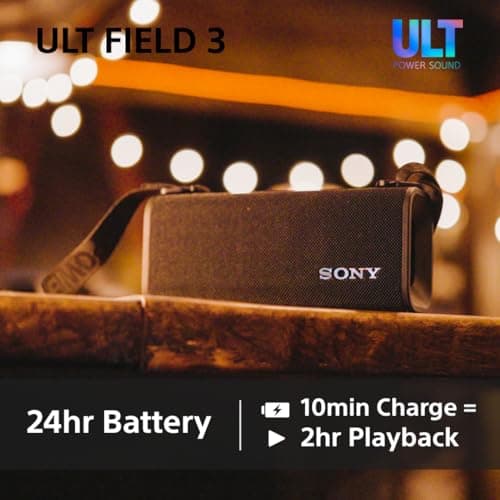 Sony ULT FIELD 3 - Portable Bluetooth Speaker with ULT POWER SOUND, 24hr Battery, IP67, Waterproof, Dustproof, Shockproof, Detachable Shoulder Strap, Compact - Black — view 6