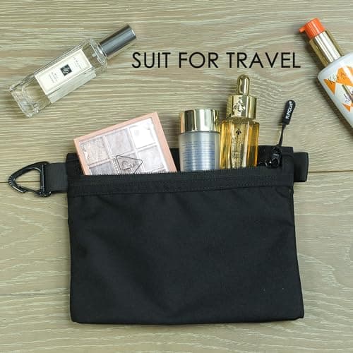 Small Zipper Pouch with Carabiner Clip, Small Nylon Travel Bag with Zipper Water-Resistant Multipurpose Digital Cosmetics Toiletry Tool Storage Pouches for Travel Essential, Toiletries, Gym — view 4