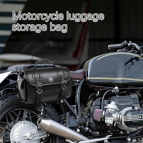 Motorbike Tail Pouches - Weatherproof Dark Brown Skin, Large Capacity Panniers | Classic Cruiser Accessory, Road Trip Travel Carrier, Heavy Duty Rear Frame Cargo, Sport Outdoor Mounting Hardware — view 2