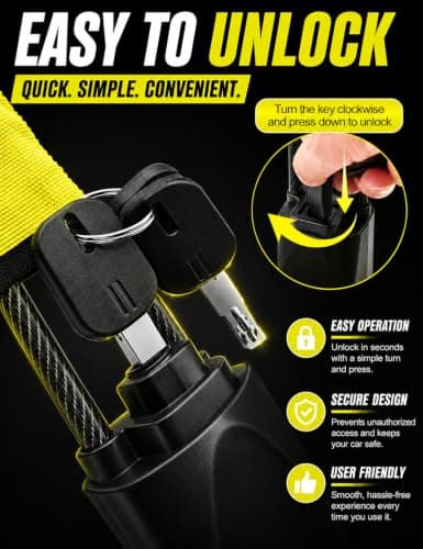 Xtremeauto Steering Wheel & Seat Belt Lock – Dual Anti-Theft Vehicle Security Lock with Cut Resistant Steel Cable, High Visibility Cover & 3 Keys – Universal Fit for Cars, SUVs & Vans (Yellow) — view 6
