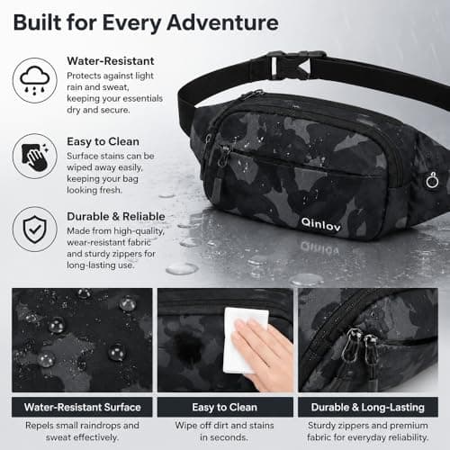 Waterproof Bumbags Waist Fanny Pack Running Belt Ladies Fashion Bum Bag with Adjustable Belt for Sport Running Hiking Jogging Travel Dog wolking Women Men (01CamoBlack) — view 3