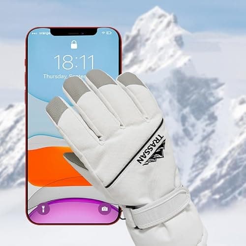 Trassan Ski Gloves for Men & Women – Waterproof Thermal Winter Gloves, Windproof, Touchscreen Compatible (White, Women's Medium) — view 4