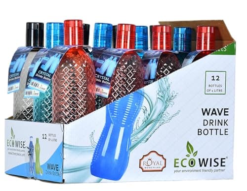 EcoWise Reusable Plastic Water Bottles - 1 Litres, 12-Pack, Drinking Juice Crystal Water Bottles with Leakproof Cap, Lightweight, Durable & BPA-Free for Home Office School Outdoor Sports Gym