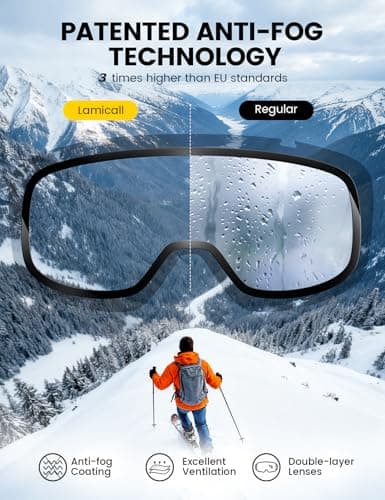 Lamicall Ski Goggles, Skiing Goggles - 【HD Anti-fog Lens】 UV400 Protection Snow/Snowboard Goggles with Wide OTG Over Helmet Compatible, Anti-glare for Men & Women - Black Frame Gold Lens — view 3