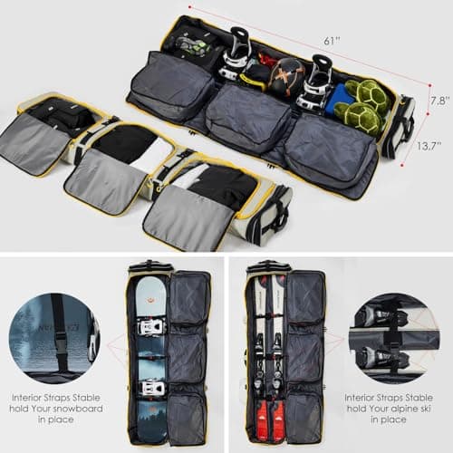 XCMAN Padded Snowboard Bag with Wheels,Adjustable Length 63-75In,Padded Bag for Air Traveling,Loading Capacity 100L… (Light Brown) — view 6