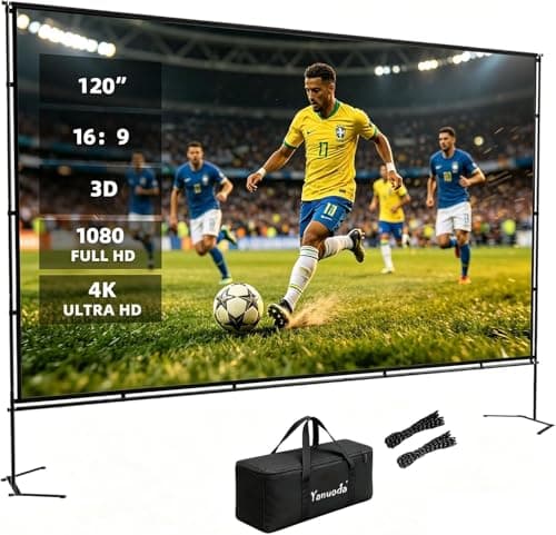 120 inch Projector Screen with Stand - 4K HD 16:9 Wrinkle-Free Display, Portable Outdoor & Indoor Movie Screen, 160° Wide Viewing Angle for Home Cinema, Garden & Camping