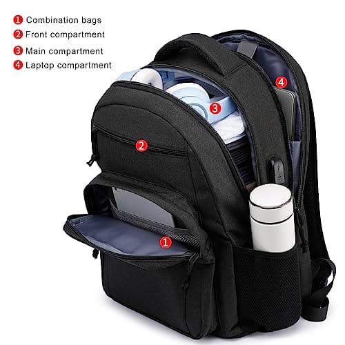 LIBENED School Bag for Boys, Large 15.6 Inch Black Backpack for Work Travel — view 2