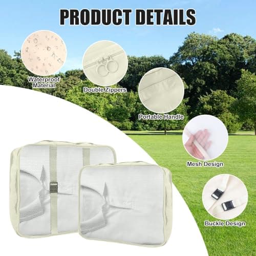 Hittriu 8 Pack Waterproof Packing Cubes for Suitcase, Lightweight Travel Packing Organiser Bags for Clothes Shoes Toiletries, Durable Machine Washable Travel Storage Bag (Off-white) — view 4