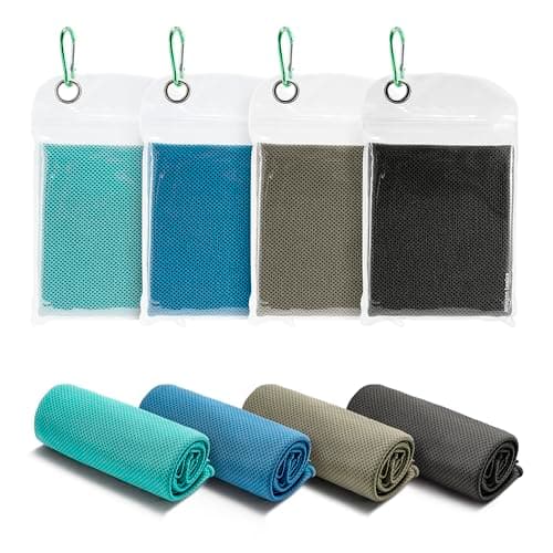 Amazon Basics Gym Cooling Towels for Neck and Face, Working Out, 102 cm x 31 cm, 4-Pack, Black/Gray/Aqua/Navy