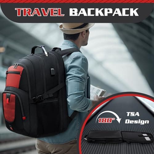 Z-MGKISS Travel Laptop Backpack for Men, Large 17.3" Anti-Theft Rucksack, TSA-Friendly Work Bag with USB Port, Overnight & College Computer Bag for Women, Red — view 5