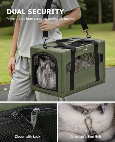 pecute Cat Carrier XL, Extra Large Stable Cat Carrier Handbag, Green — view 3