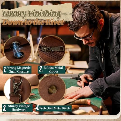 RAINSMORE Laptop Messenger Bag 15.6 Inch, Waterproof Vintage Vegan Leather Briefcase for Men, Large Professional Business Satchel, Work Shoulder Bag for Office University Travel & Computer Brown — view 4