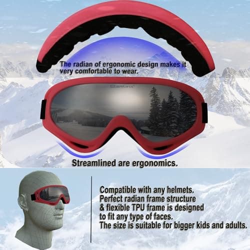 OUTDOORSPARTA 2-Pack Ski Goggles Snow Sports Goggles Snowboarding Goggles Motocycle Glasses for Men Women Youth Kids Boys Girls (9. White Frame, Silver Lens; Pink Frame, Silver Lens) — view 3