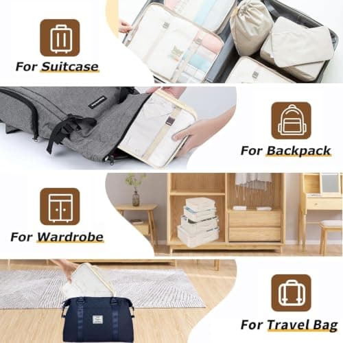 LANSKLBD 10 Set Packing Cubes for Suitcases Travel Luggage Packing Organizers,Travel Accessories Essentials Luggage Organizer with Shoe/Tioletry/Laundry Bag (Beige, 10 set) — view 4
