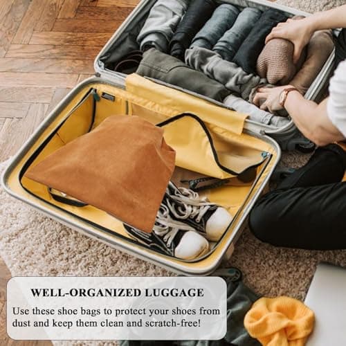 4 Pcs 45 x 35 cm Travel Shoe Bags for Packing with Drawstring,Brown — view 5
