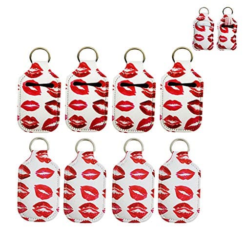 RANXIZY 4 Piece Hand Sanitizer Bottle Holder Keyring Neoprene Keychain for 30ML Gym Shampoo Lotion Soap Perfume and Liquids Travel Containers,Lips — view 2