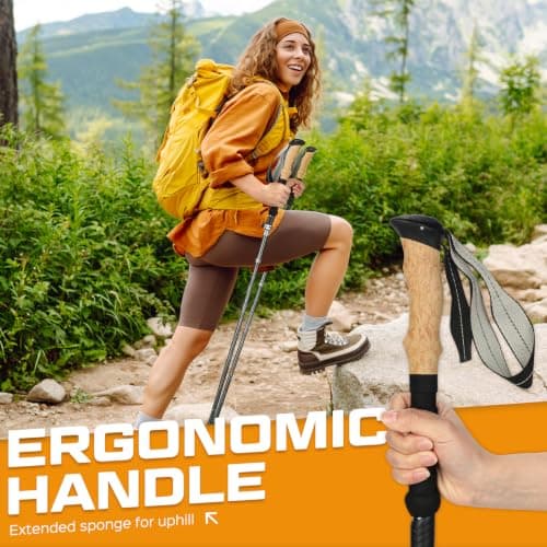 covacure Walking Poles, 7075 Aluminum Tri-fold, Adjustable Height, 2PCS — view 2