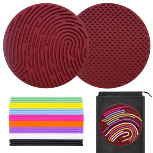 OMJMYY Sensory Activity Board Sensory Silicone Fidget Toy Sensory Board Fidget with 20 Strings and Travel Bag for Adults and Children 3+ Anxiety Stress ADHD Autism (Burgundy)