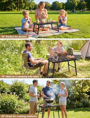 BBQ Side Table, 60 x 40 cm Metal Folding Camping Table, Lightweight Outdoor Table with Mesh Top, Adjustable Height 26/47/65 cm, Portable Garden Table for Barbecue, Picnic, Fishing, Camping Cooking — view 5