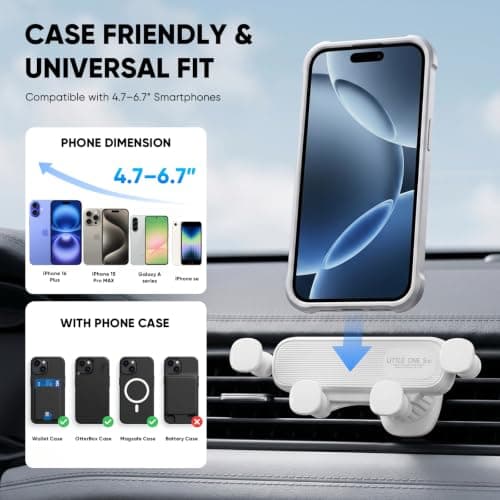 AIYEEN Car Phone Holder for Air Vent, Upgraded Spiral Clip Car Mount with One-Hand Operation, Zero Noise Mobile Phone Cradle for Car Compatible with iPhone Samsung Android Phones 4.7-6.7" (White) — view 5