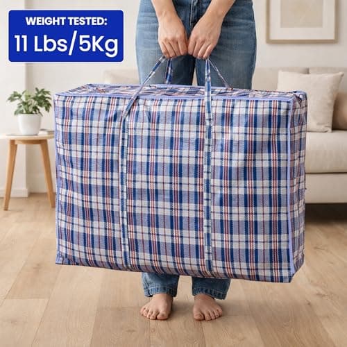5 Pack Large Storage Bags with Zipper & Handles - Jumbo Laundry & Moving Bags for Clothes, Bedding, Quilts & Toys - Reusable Packing Bags for Travel & Home Storage (60 x 60 x 15cm) — view 5