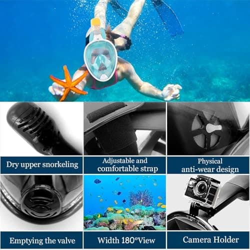 Full Face Snorkelling Mask, 180° Panoramic View Snorkel Gear, Sports Camera Compatible, Anti‑Fog Anti‑Leak Snorkel Mask for Adults & Kids for Beach Holiday (Green, L-XL) — view 5