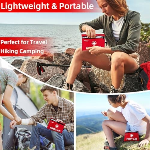 HONYAO First Aid Kit, 105 Pieces Small First Aid Kit, Includes Plasters, Emergency Foil Blanket, Burn Gel, Eyewash for Travel Car Home Workplace Kids Camping Hiking Motorbike Holiday, Red — view 4