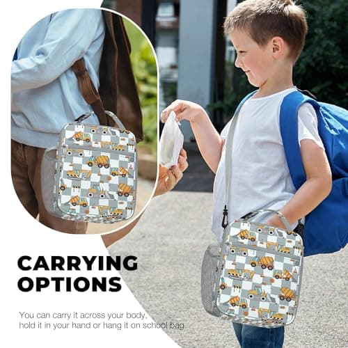 Clastyle Car Insulated Lunch Bag Truck Large Thermal Cooler Bag for Boy Picnic Lunch Box Tote, Engineer Excavator — view 2