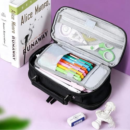 MIUTME Large Pencil Case with Compartments and Handle,Big Capacity Canvas Pencil Pouch with Zipper,Aesthetic Pen Pouch Organizer,for School and Office Stationery — view 4