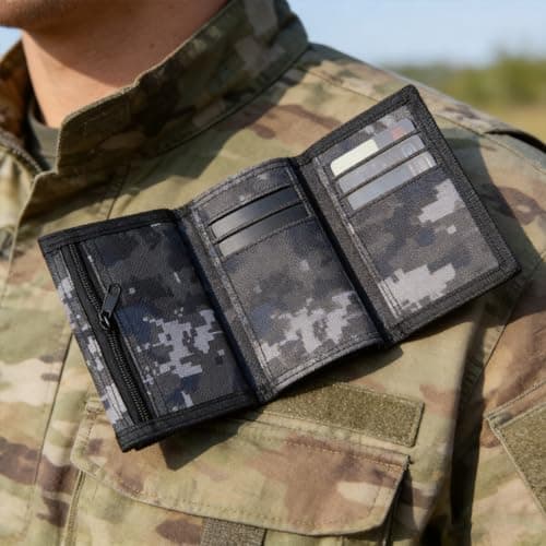 Moineefo 1 Pcs Camouflage Boys Wallet, Camouflage Trifold Wallet with Zip Pocket and Hook, Canvas Outdoor Sports Wallets for Teenagers, for Travel, School and Daily Use — view 6